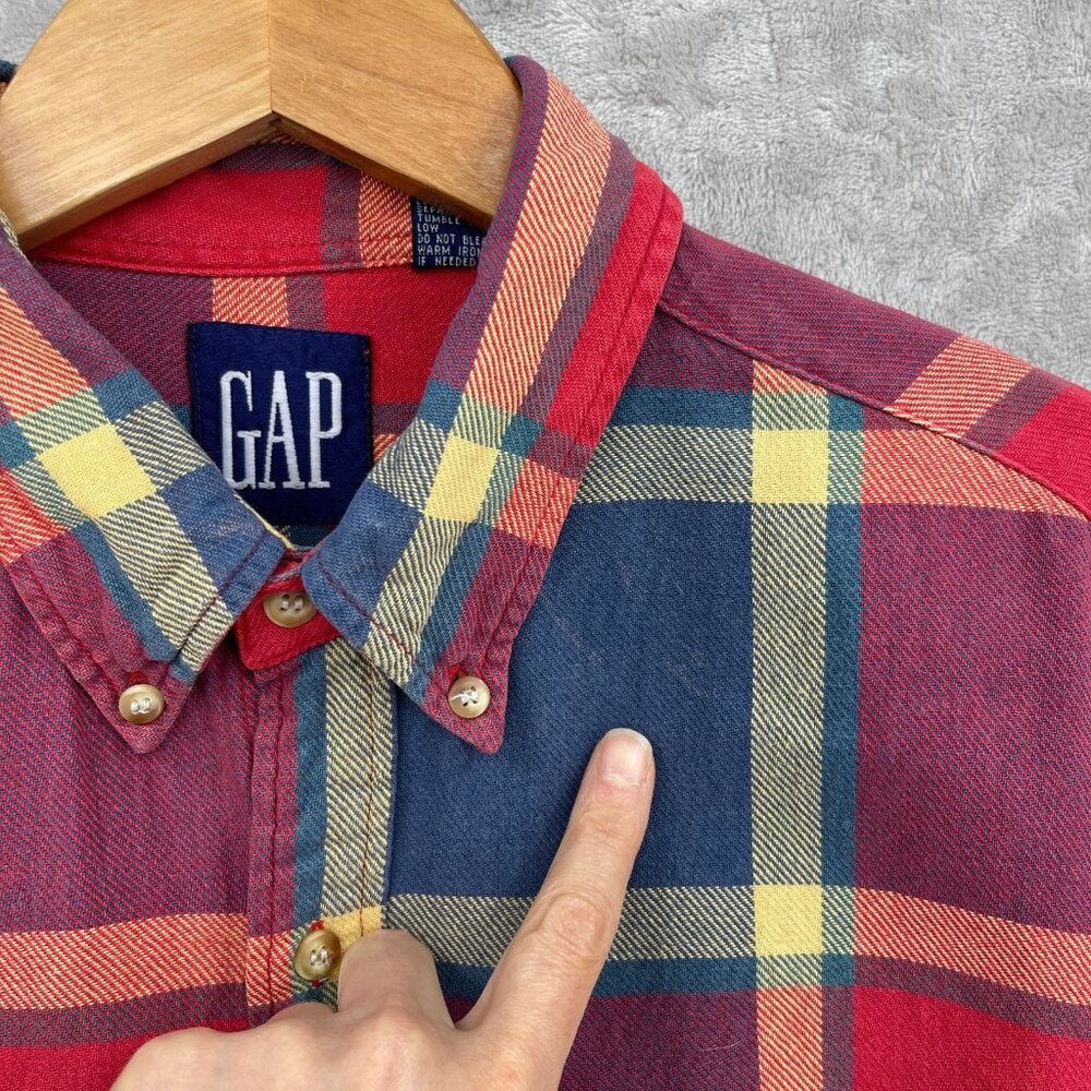 Gap Vintage Red Blue Plaid 100% Cotton Long Sleeve Button Front Shirt - Picture 4 of 10